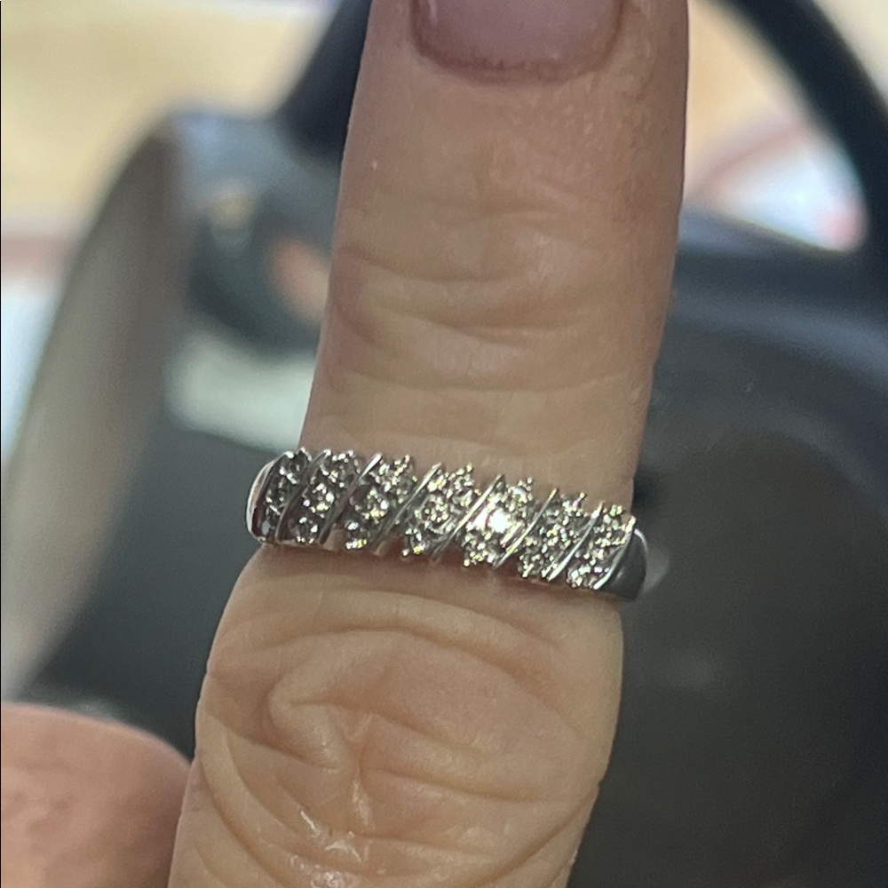 TRADE 10k white gold Pave Diagonal Band Ring - White